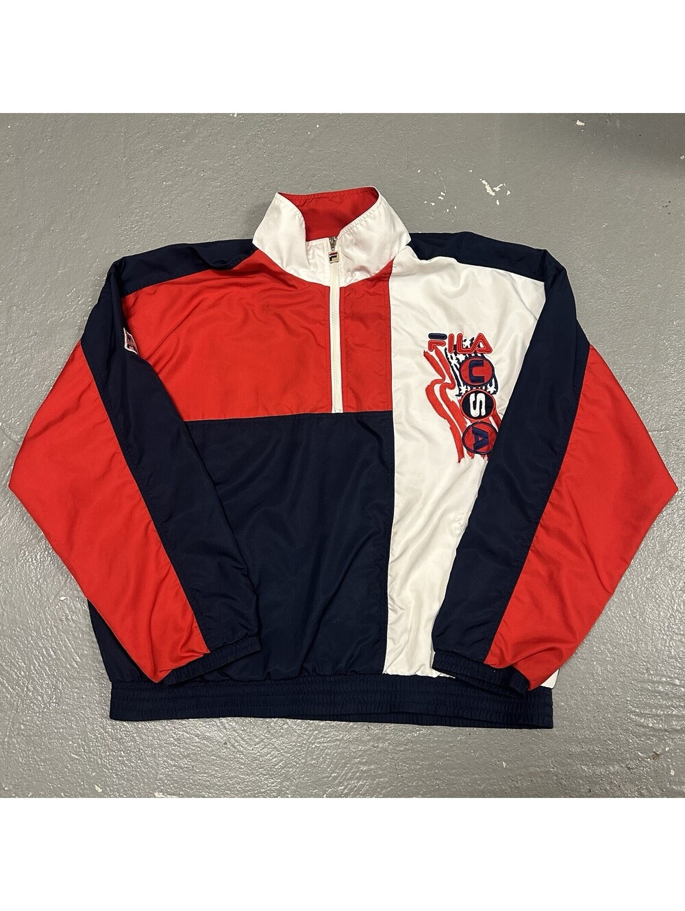 VINTAGE Fila USA Half Zip Windbreaker Red White Navy Size XL